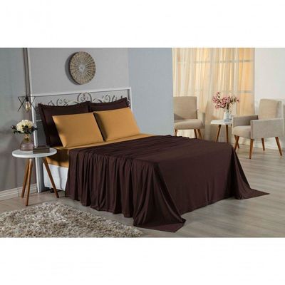 Jogo  Cama Solteiro Nobre 3 Peças Lençol  Elástico  30cm  Altura  100% Algodão  Marrom  Cobre