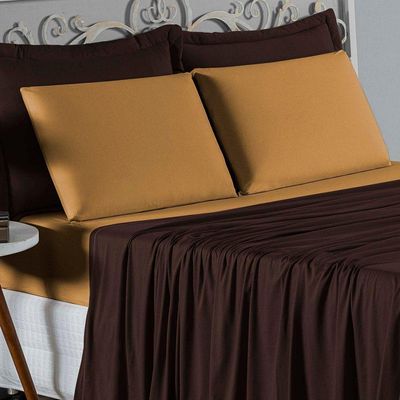 Jogo  Cama Solteiro Nobre 3 Peças Lençol  Elástico  30cm  Altura  100% Algodão  Marrom  Cobre