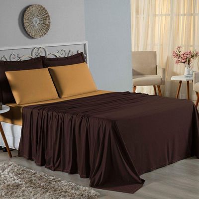 Jogo  Cama Solteiro Nobre 3 Peças Lençol  Elástico  30cm  Altura  100% Algodão  Marrom  Cobre
