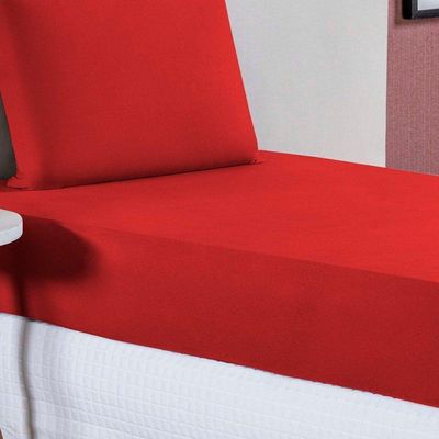 Jogo  Cama Solteiro Nobre 2 Peças Lençol  Elástico  30cm  Altura  100% Algodão  Vermelho