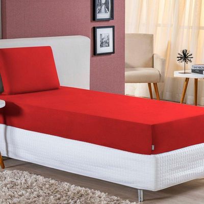 Jogo  Cama Solteiro Nobre 2 Peças Lençol  Elástico  30cm  Altura  100% Algodão  Vermelho