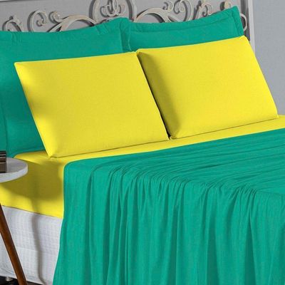 Jogo  Cama Solteiro Nobre 3 Peças Lençol  Elástico  30cm  Altura  100% Algodão  Ja  Amarelo