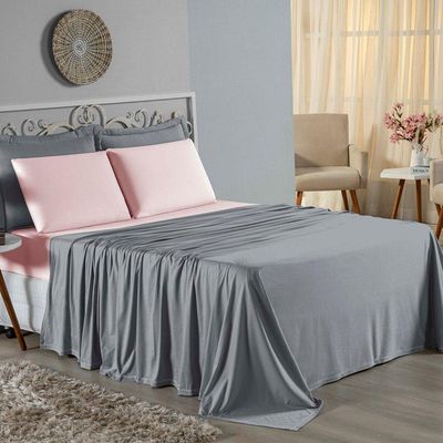 Jogo  Cama Solteiro Nobre 3 Peças Lençol  Elástico  30cm  Altura  100% Algodão  Cinza  Rosa