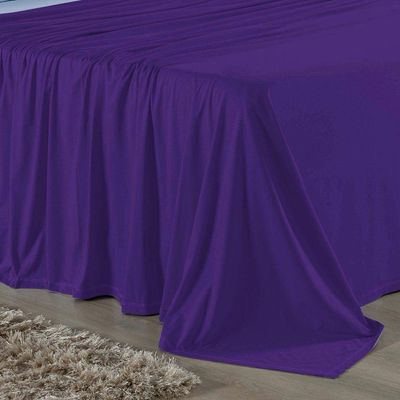 Jogo  Cama Queen Nobre 4 Peças Lençol  Elástico  30cm  Altura  100% Algodão  Roxo  Azulbebê
