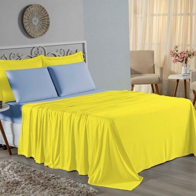 Jogo  Cama Solteiro Nobre 3 Peças Lençol  Elástico  30cm  Altura  100% Algodão  Amarelo  Azulbebê