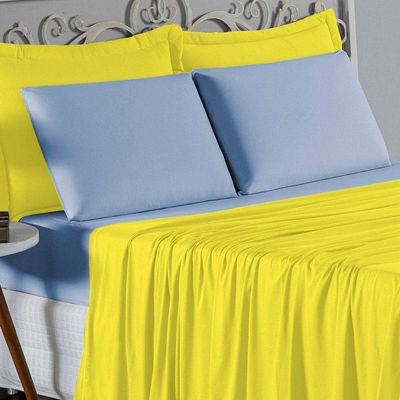 Jogo  Cama Solteiro Nobre 3 Peças Lençol  Elástico  30cm  Altura  100% Algodão  Amarelo  Azulbebê