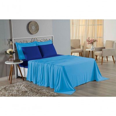 Jogo  Cama King Nobre 4 Peças Lençol  Elástico  30cm  Altura  100% Algodão  Turquesa  Royal