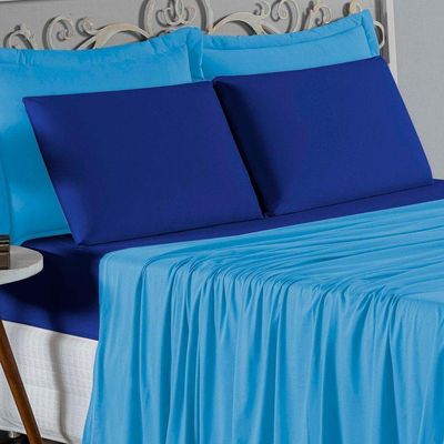 Jogo  Cama King Nobre 4 Peças Lençol  Elástico  30cm  Altura  100% Algodão  Turquesa  Royal