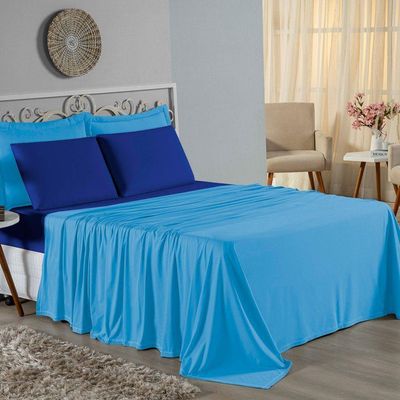 Jogo  Cama King Nobre 4 Peças Lençol  Elástico  30cm  Altura  100% Algodão  Turquesa  Royal