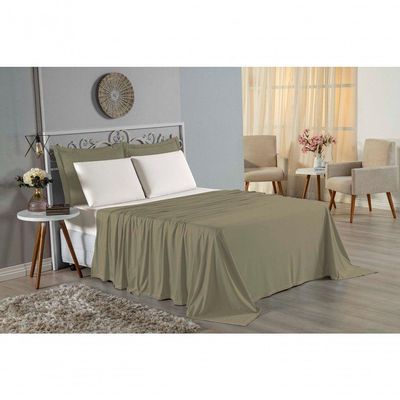 Jogo  Cama King Nobre 4 Peças Lençol  Elástico  30cm  Altura  100% Algodão  Avelã  Palha