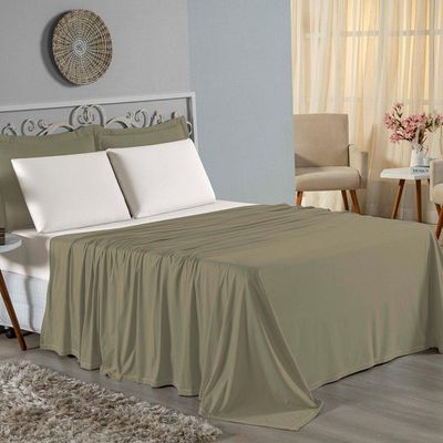 Jogo  Cama King Nobre 4 Peças Lençol  Elástico  30cm  Altura  100% Algodão  Avelã  Palha