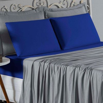 Jogo  Cama Solteiro Nobre 3 Peças Lençol  Elástico  30cm  Altura  100% Algodão  Cinza  Royal