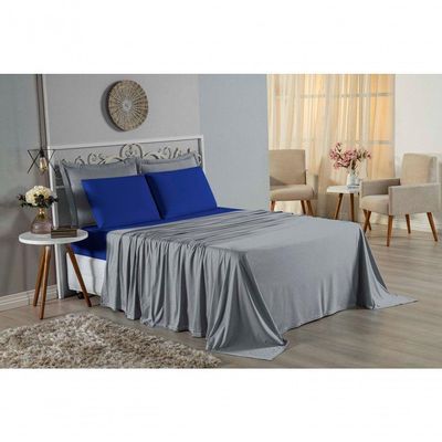 Jogo  Cama Solteiro Nobre 3 Peças Lençol  Elástico  30cm  Altura  100% Algodão  Cinza  Royal