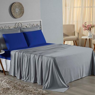 Jogo  Cama Solteiro Nobre 3 Peças Lençol  Elástico  30cm  Altura  100% Algodão  Cinza  Royal