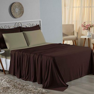Jogo  Cama Solteiro Nobre 3 Peças Lençol  Elástico  30cm  Altura  100% Algodão  Marrom  Avelã