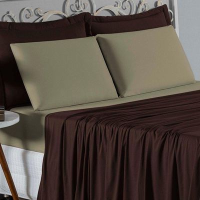 Jogo  Cama Solteiro Nobre 3 Peças Lençol  Elástico  30cm  Altura  100% Algodão  Marrom  Avelã