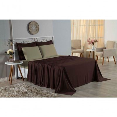 Jogo  Cama Solteiro Nobre 3 Peças Lençol  Elástico  30cm  Altura  100% Algodão  Marrom  Avelã
