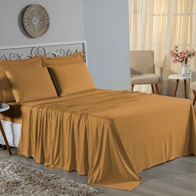 Jogo De Cama King Nobre 4 Peças Lençol Com Elástico De 30cm De Altura Malha 100% Algodão - Cobre