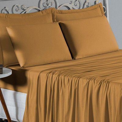 Jogo De Cama King Nobre 4 Peças Lençol Com Elástico De 30cm De Altura Malha 100% Algodão - Cobre