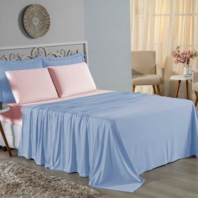 Jogo  Cama Solteiro Nobre 3 Peças Lençol  Elástico  30cm  Altura  100% Algodão  Azulbebê  Rosa