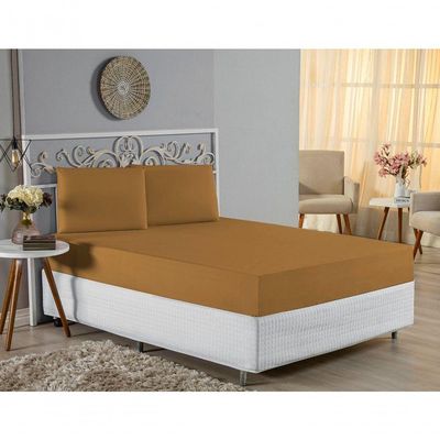 Jogo De Cama Queen Nobre 3 Peças Lençol Com Elástico De 30cm De Altura Malha 100% Algodão - Cobre