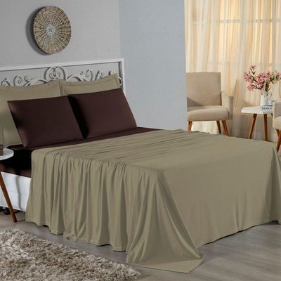 Jogo  Cama King Nobre 4 Peças Lençol  Elástico  30cm  Altura  100% Algodão  Avelã  Marrom
