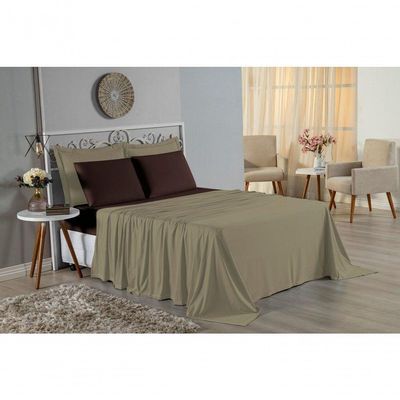 Jogo  Cama King Nobre 4 Peças Lençol  Elástico  30cm  Altura  100% Algodão  Avelã  Marrom