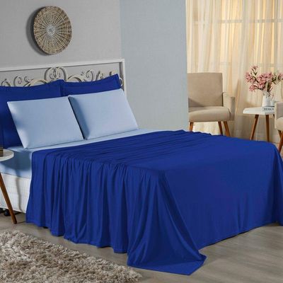 Jogo  Cama Queen Nobre 4 Peças Lençol  Elástico  30cm  Altura  100% Algodão  Royal  Azulbebê