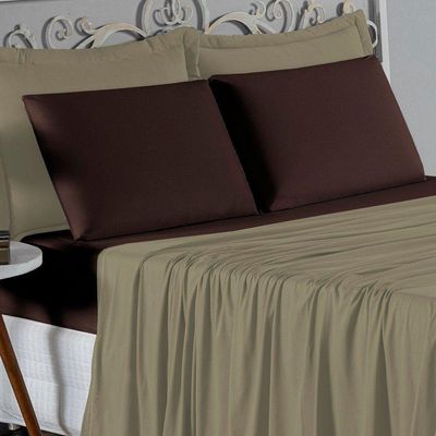Jogo  Cama King Nobre 4 Peças Lençol  Elástico  30cm  Altura  100% Algodão  Avelã  Marrom