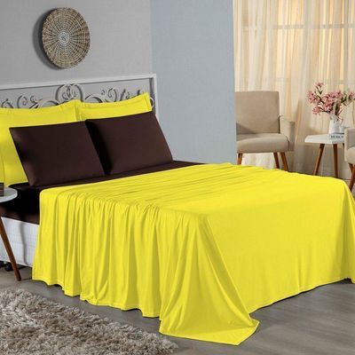 Jogo  Cama Solteiro Nobre 3 Peças Lençol  Elástico  30cm  Altura  100% Algodão  Amarelo  Marrom