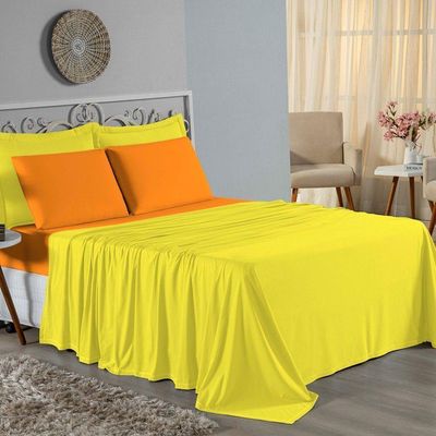 Jogo  Cama Solteiro Nobre 3 Peças Lençol  Elástico  30cm  Altura  100% Algodão  Amarelo  Laranja