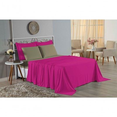 Jogo  Cama King Nobre 4 Peças Lençol  Elástico  30cm  Altura  100% Algodão  Pink  Avelã