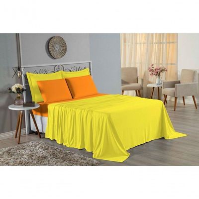 Jogo  Cama Solteiro Nobre 3 Peças Lençol  Elástico  30cm  Altura  100% Algodão  Amarelo  Laranja