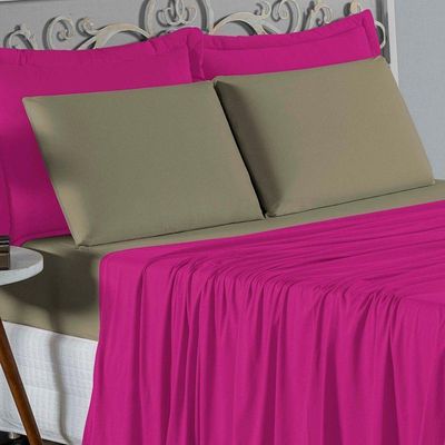 Jogo  Cama King Nobre 4 Peças Lençol  Elástico  30cm  Altura  100% Algodão  Pink  Avelã