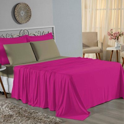 Jogo  Cama King Nobre 4 Peças Lençol  Elástico  30cm  Altura  100% Algodão  Pink  Avelã
