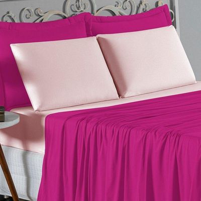Jogo  Cama Queen Nobre 4 Peças Lençol  Elástico  30cm  Altura  100% Algodão  Pink  Rosa