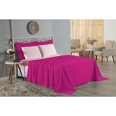 Jogo  Cama Queen Nobre 4 Peças Lençol  Elástico  30cm  Altura  100% Algodão  Pink  Rosa