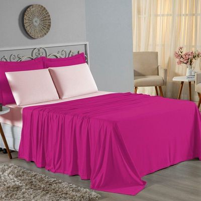 Jogo  Cama Queen Nobre 4 Peças Lençol  Elástico  30cm  Altura  100% Algodão  Pink  Rosa
