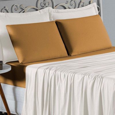 Jogo  Cama Casal Nobre 4 Peças Lençol  Elástico  30cm  Altura  100% Algodão  Palha  Cobre