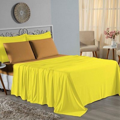 Jogo  Cama Solteiro Nobre 3 Peças Lençol  Elástico  30cm  Altura  100% Algodão  Amarelo  Cobre