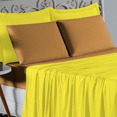 Jogo  Cama Solteiro Nobre 3 Peças Lençol  Elástico  30cm  Altura  100% Algodão  Amarelo  Cobre