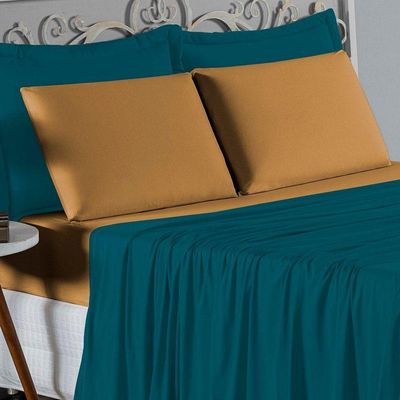 Jogo  Cama Solteiro Nobre 3 Peças Lençol  Elástico  30cm  Altura  100% Algodão  Petróleo  Cobre