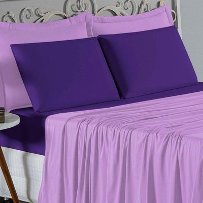 Jogo  Cama Solteiro Nobre 3 Peças Lençol  Elástico  30cm  Altura  100% Algodão  Lilás  Roxo