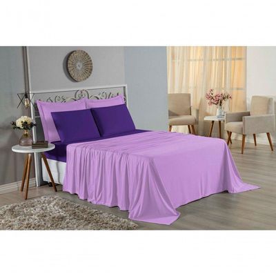 Jogo  Cama Solteiro Nobre 3 Peças Lençol  Elástico  30cm  Altura  100% Algodão  Lilás  Roxo