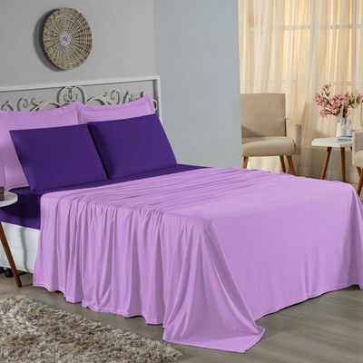 Jogo  Cama Solteiro Nobre 3 Peças Lençol  Elástico  30cm  Altura  100% Algodão  Lilás  Roxo