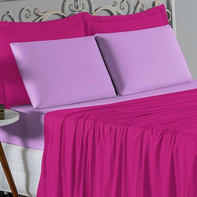 Jogo  Cama King Nobre 4 Peças Lençol  Elástico  30cm  Altura  100% Algodão  Pink  Lilás