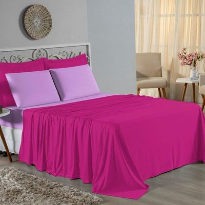 Jogo  Cama King Nobre 4 Peças Lençol  Elástico  30cm  Altura  100% Algodão  Pink  Lilás