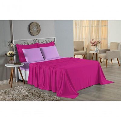 Jogo  Cama King Nobre 4 Peças Lençol  Elástico  30cm  Altura  100% Algodão  Pink  Lilás