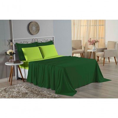 Jogo  Cama Queen Nobre 4 Peças Lençol  Elástico  30cm  Altura  100% Algodão  Verbanira  Pistache