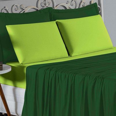 Jogo  Cama Queen Nobre 4 Peças Lençol  Elástico  30cm  Altura  100% Algodão  Verbanira  Pistache